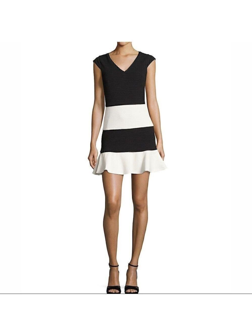 Boutique Moschino colorblock black and white striped skater dress